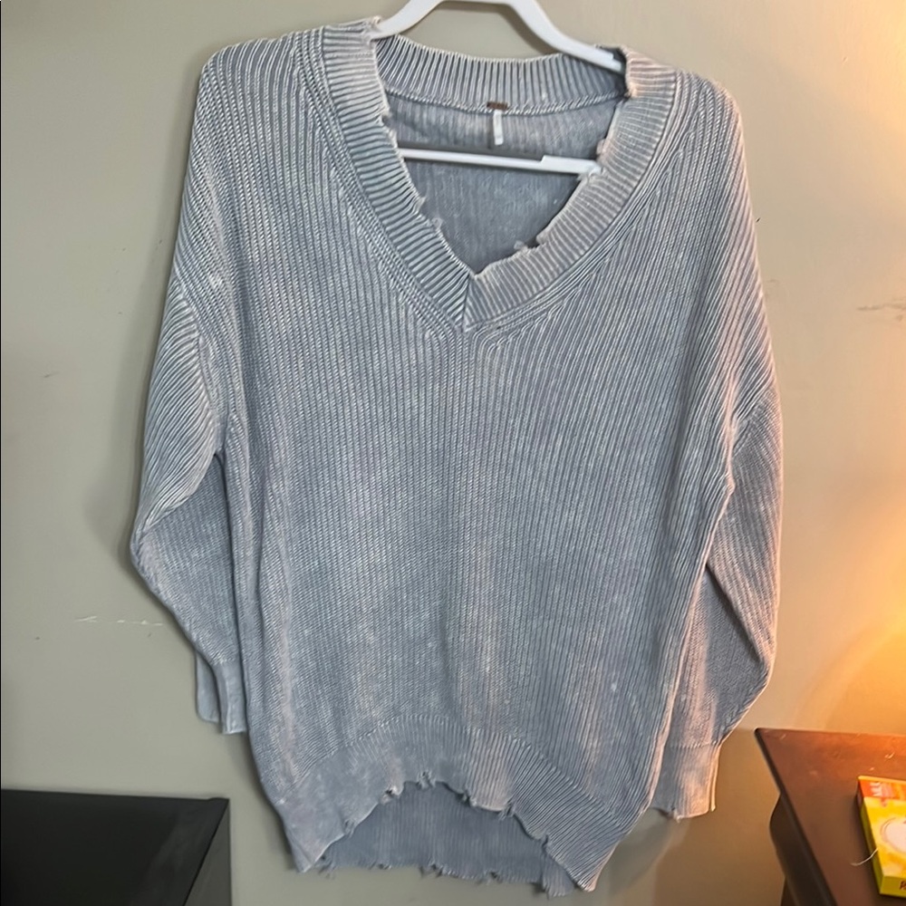 Free People Light Gray V-Neck Sweater